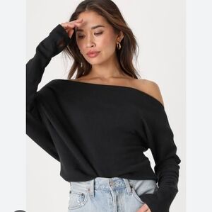 Free People We The Free Fuji Thermal Top Off The Shoulder Black NWT Size XL